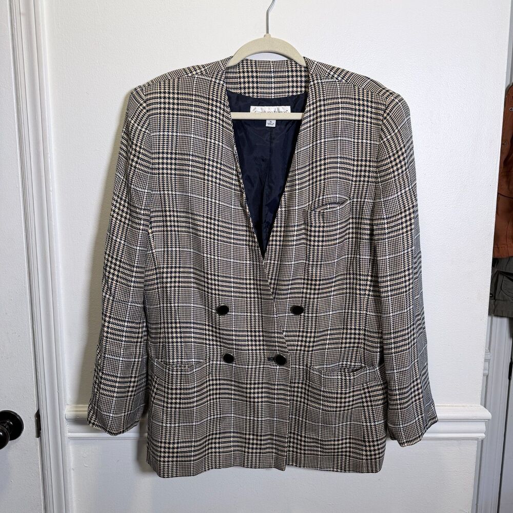 Carolyne Barton Vintage Plaid Blazer Womens 16 Double Breasted 80s 90s Academia